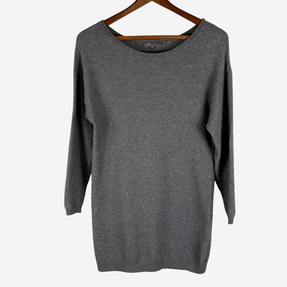 VINCE Tunic Sweater Size XS Light Gray Wool Angora Blend Boatneck Long Sleeve